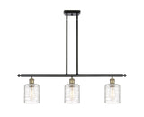 516-3I-BAB-G1113 3-Light 36" Black Antique Brass Island Light - Deco Swirl Cobbleskill Glass - LED Bulb - Dimmensions: 36 x 5 x 10<br>Minimum Height : 19.375<br>Maximum Height : 43.375 - Sloped Ceiling Compatible: Yes