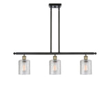 516-3I-BAB-G112 3-Light 36" Black Antique Brass Island Light - Clear Cobbleskill Glass - LED Bulb - Dimmensions: 36 x 5 x 10<br>Minimum Height : 19.375<br>Maximum Height : 43.375 - Sloped Ceiling Compatible: Yes