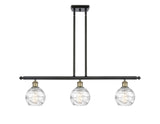 516-3I-BAB-G1213-6 3-Light 36" Black Antique Brass Island Light - Clear Athens Deco Swirl 8" Glass - LED Bulb - Dimmensions: 36 x 7 x 9<br>Minimum Height : 20.375<br>Maximum Height : 44.375 - Sloped Ceiling Compatible: Yes