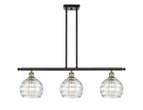 516-3I-BAB-G1213-8 3-Light 36" Black Antique Brass Island Light - Clear Athens Deco Swirl 8" Glass - LED Bulb - Dimmensions: 36 x 8 x 11<br>Minimum Height : 20.375<br>Maximum Height : 44.375 - Sloped Ceiling Compatible: Yes