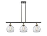 516-3I-BAB-G122-8 3-Light 36" Black Antique Brass Island Light - Clear Athens Glass - LED Bulb - Dimmensions: 36 x 8 x 11<br>Minimum Height : 20.375<br>Maximum Height : 44.375 - Sloped Ceiling Compatible: Yes