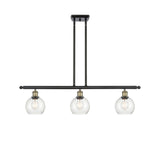 516-3I-BAB-G124-6 3-Light 36" Black Antique Brass Island Light - Seedy Athens Glass - LED Bulb - Dimmensions: 36 x 6 x 9.375<br>Minimum Height : 18.375<br>Maximum Height : 42.375 - Sloped Ceiling Compatible: Yes