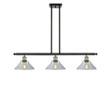 516-3I-BAB-G132 3-Light 36" Black Antique Brass Island Light - Clear Orwell Glass - LED Bulb - Dimmensions: 36 x 9 x 9<br>Minimum Height : 17.375<br>Maximum Height : 41.375 - Sloped Ceiling Compatible: Yes