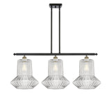516-3I-BAB-G212 3-Light 36" Black Antique Brass Island Light - Clear Spiral Fluted Springwater Glass - LED Bulb - Dimmensions: 36 x 12 x 16<br>Minimum Height : 25.375<br>Maximum Height : 49.375 - Sloped Ceiling Compatible: Yes