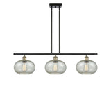 516-3I-BAB-G249 3-Light 36" Black Antique Brass Island Light - Mica Gorham Glass - LED Bulb - Dimmensions: 36 x 9.5 x 10<br>Minimum Height : 20.375<br>Maximum Height : 44.375 - Sloped Ceiling Compatible: Yes