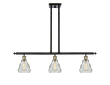 516-3I-BAB-G275 3-Light 36" Black Antique Brass Island Light - Clear Crackle Conesus Glass - LED Bulb - Dimmensions: 36 x 6 x 11<br>Minimum Height : 20.375<br>Maximum Height : 44.375 - Sloped Ceiling Compatible: Yes