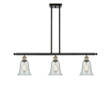 516-3I-BAB-G2812 3-Light 36" Black Antique Brass Island Light - Fishnet Hanover Glass - LED Bulb - Dimmensions: 36 x 6.25 x 12<br>Minimum Height : 21.375<br>Maximum Height : 45.375 - Sloped Ceiling Compatible: Yes