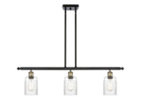 516-3I-BAB-G342 3-Light 36" Black Antique Brass Island Light - Clear Hadley Glass - LED Bulb - Dimmensions: 36 x 5 x 10<br>Minimum Height : 19.375<br>Maximum Height : 43.375 - Sloped Ceiling Compatible: Yes