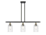 516-3I-BAB-G352 3-Light 36" Black Antique Brass Island Light - Clear Waterglass Candor Glass - LED Bulb - Dimmensions: 36 x 5.5 x 11<br>Minimum Height : 20.375<br>Maximum Height : 44.375 - Sloped Ceiling Compatible: Yes