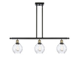 516-3I-BAB-G362 3-Light 36" Black Antique Brass Island Light - Clear Small Waverly Glass - LED Bulb - Dimmensions: 36 x 6 x 10<br>Minimum Height : 19.375<br>Maximum Height : 43.375 - Sloped Ceiling Compatible: Yes