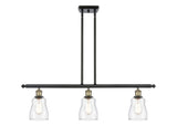 516-3I-BAB-G392 3-Light 36" Black Antique Brass Island Light - Clear Ellery Glass - LED Bulb - Dimmensions: 36 x 5 x 10<br>Minimum Height : 19.375<br>Maximum Height : 43.375 - Sloped Ceiling Compatible: Yes