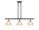 516-3I-BAB-G422 3-Light 36" Black Antique Brass Island Light - Clear Arietta Glass - LED Bulb - Dimmensions: 36 x 8 x 9<br>Minimum Height : 19.375<br>Maximum Height : 43.375 - Sloped Ceiling Compatible: Yes