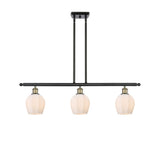 516-3I-BAB-G461-6 3-Light 36" Black Antique Brass Island Light - Cased Matte White Norfolk Glass - LED Bulb - Dimmensions: 36 x 5.75 x 10<br>Minimum Height : 20.375<br>Maximum Height : 44.375 - Sloped Ceiling Compatible: Yes