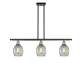 516-3I-BAB-G82 3-Light 36" Black Antique Brass Island Light - Clear Eaton Glass - LED Bulb - Dimmensions: 36 x 5.5 x 11<br>Minimum Height : 20.375<br>Maximum Height : 44.375 - Sloped Ceiling Compatible: Yes