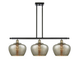 516-3I-BAB-G96-L 3-Light 37.5" Black Antique Brass Island Light - Large Mercury Fenton Glass - LED Bulb - Dimmensions: 37.5 x 11 x 12<br>Minimum Height : 21.125<br>Maximum Height : 45.125 - Sloped Ceiling Compatible: Yes