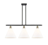 516-3I-BAB-GBC-121 3-Light 38.5" Black Antique Brass Island Light - Matte White Cased Ballston Cone Glass - LED Bulb - Dimmensions: 38.5 x 12 x 14.25<br>Minimum Height : 23.25<br>Maximum Height : 47.25 - Sloped Ceiling Compatible: Yes