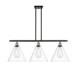 516-3I-BAB-GBC-122 3-Light 38.5" Black Antique Brass Island Light - Cased Matte White Ballston Cone Glass - LED Bulb - Dimmensions: 38.5 x 12 x 14.25<br>Minimum Height : 23.25<br>Maximum Height : 47.25 - Sloped Ceiling Compatible: Yes
