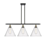 516-3I-BAB-GBC-124 3-Light 38.5" Black Antique Brass Island Light - Seedy Ballston Cone Glass - LED Bulb - Dimmensions: 38.5 x 12 x 14.25<br>Minimum Height : 23.25<br>Maximum Height : 47.25 - Sloped Ceiling Compatible: Yes