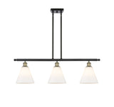 516-3I-BAB-GBC-81 3-Light 36" Black Antique Brass Island Light - Matte White Cased Ballston Cone Glass - LED Bulb - Dimmensions: 36 x 8 x 11.25<br>Minimum Height : 20.25<br>Maximum Height : 44.25 - Sloped Ceiling Compatible: Yes