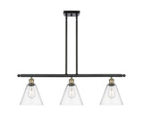 516-3I-BAB-GBC-82 3-Light 36" Black Antique Brass Island Light - Clear Ballston Cone Glass - LED Bulb - Dimmensions: 36 x 8 x 11.25<br>Minimum Height : 20.25<br>Maximum Height : 44.25 - Sloped Ceiling Compatible: Yes