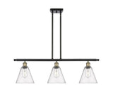 516-3I-BAB-GBC-84 3-Light 36" Black Antique Brass Island Light - Seedy Ballston Cone Glass - LED Bulb - Dimmensions: 36 x 8 x 11.25<br>Minimum Height : 20.25<br>Maximum Height : 44.25 - Sloped Ceiling Compatible: Yes