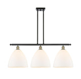 516-3I-BAB-GBD-121 3-Light 38.5" Black Antique Brass Island Light - Matte White Ballston Dome Glass - LED Bulb - Dimmensions: 38.5 x 12 x 14.25<br>Minimum Height : 23.25<br>Maximum Height : 47.25 - Sloped Ceiling Compatible: Yes