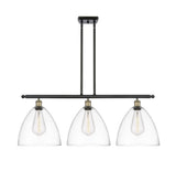 516-3I-BAB-GBD-122 3-Light 38.5" Black Antique Brass Island Light - Matte White Ballston Dome Glass - LED Bulb - Dimmensions: 38.5 x 12 x 14.25<br>Minimum Height : 23.25<br>Maximum Height : 47.25 - Sloped Ceiling Compatible: Yes