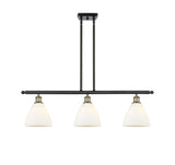 516-3I-BAB-GBD-751 3-Light 36" Black Antique Brass Island Light - Matte White Ballston Dome Glass - LED Bulb - Dimmensions: 36 x 7.5 x 10.75<br>Minimum Height : 19.75<br>Maximum Height : 43.75 - Sloped Ceiling Compatible: Yes