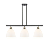 516-3I-BAB-GBD-91 3-Light 36" Black Antique Brass Island Light - Matte White Ballston Dome Glass - LED Bulb - Dimmensions: 36 x 9 x 12.75<br>Minimum Height : 21.75<br>Maximum Height : 45.75 - Sloped Ceiling Compatible: Yes