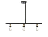 516-3I-BAB 3-Light 36" Black Antique Brass Island Light - Bare Bulb - LED Bulb - Dimmensions: 36 x 2.125 x 5<br>Minimum Height : 13.375<br>Maximum Height : 37.375 - Sloped Ceiling Compatible: Yes