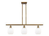 516-3I-BB-G101 3-Light 36" Brushed Brass Island Light - Matte White Belfast Glass - LED Bulb - Dimmensions: 36 x 6 x 10<br>Minimum Height : 19.375<br>Maximum Height : 43.375 - Sloped Ceiling Compatible: Yes
