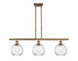 516-3I-BB-G1214-8 3-Light 36" Brushed Brass Island Light - Clear Athens Twisted Swirl 8" Glass - LED Bulb - Dimmensions: 36 x 8 x 11<br>Minimum Height : 20.375<br>Maximum Height : 44.375 - Sloped Ceiling Compatible: Yes