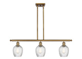 516-3I-BB-G292 3-Light 36" Brushed Brass Island Light - Clear Spiral Fluted Salina Glass - LED Bulb - Dimmensions: 36 x 5 x 10<br>Minimum Height : 19.375<br>Maximum Height : 43.375 - Sloped Ceiling Compatible: Yes