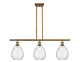 516-3I-BB-G372 3-Light 36" Brushed Brass Island Light - Clear Large Waverly Glass - LED Bulb - Dimmensions: 36 x 8 x 13<br>Minimum Height : 22.375<br>Maximum Height : 46.375 - Sloped Ceiling Compatible: Yes