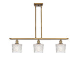 516-3I-BB-G402 3-Light 36" Brushed Brass Island Light - Clear Niagra Glass - LED Bulb - Dimmensions: 36 x 6.5 x 10<br>Minimum Height : 17.875<br>Maximum Height : 41.875 - Sloped Ceiling Compatible: Yes