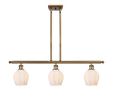 516-3I-BB-G461-6 3-Light 36" Brushed Brass Island Light - Cased Matte White Norfolk Glass - LED Bulb - Dimmensions: 36 x 5.75 x 10<br>Minimum Height : 20.375<br>Maximum Height : 44.375 - Sloped Ceiling Compatible: Yes