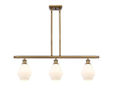 516-3I-BB-G651-6 3-Light 36" Brushed Brass Island Light - Cased Matte White Cindyrella 6" Glass - LED Bulb - Dimmensions: 36 x 6 x 10.75<br>Minimum Height : 19.75<br>Maximum Height : 43.75 - Sloped Ceiling Compatible: Yes