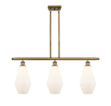 516-3I-BB-G651-7 3-Light 36" Brushed Brass Island Light - Cased Matte White Cindyrella 7" Glass - LED Bulb - Dimmensions: 36 x 7 x 14<br>Minimum Height : 23<br>Maximum Height : 47 - Sloped Ceiling Compatible: Yes