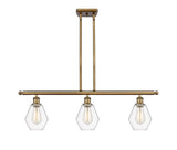 516-3I-BB-G652-6 3-Light 36" Brushed Brass Island Light - Clear Cindyrella 6" Glass - LED Bulb - Dimmensions: 36 x 6 x 10.75<br>Minimum Height : 19.75<br>Maximum Height : 43.75 - Sloped Ceiling Compatible: Yes