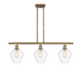 516-3I-BB-G652-8 3-Light 36" Brushed Brass Island Light - Clear Cindyrella 8" Glass - LED Bulb - Dimmensions: 36 x 8 x 10.5<br>Minimum Height : 19.5<br>Maximum Height : 43.5 - Sloped Ceiling Compatible: Yes