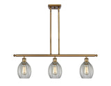 516-3I-BB-G82 3-Light 36" Brushed Brass Island Light - Clear Eaton Glass - LED Bulb - Dimmensions: 36 x 5.5 x 11<br>Minimum Height : 20.375<br>Maximum Height : 44.375 - Sloped Ceiling Compatible: Yes