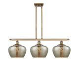 516-3I-BB-G96-L 3-Light 37.5" Brushed Brass Island Light - Large Mercury Fenton Glass - LED Bulb - Dimmensions: 37.5 x 11 x 12<br>Minimum Height : 21.125<br>Maximum Height : 45.125 - Sloped Ceiling Compatible: Yes