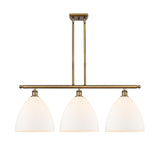 516-3I-BB-GBD-121 3-Light 38.5" Brushed Brass Island Light - Matte White Ballston Dome Glass - LED Bulb - Dimmensions: 38.5 x 12 x 14.25<br>Minimum Height : 23.25<br>Maximum Height : 47.25 - Sloped Ceiling Compatible: Yes