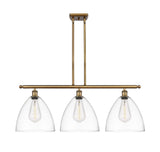 516-3I-BB-GBD-122 3-Light 38.5" Brushed Brass Island Light - Matte White Ballston Dome Glass - LED Bulb - Dimmensions: 38.5 x 12 x 14.25<br>Minimum Height : 23.25<br>Maximum Height : 47.25 - Sloped Ceiling Compatible: Yes