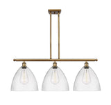 516-3I-BB-GBD-124 3-Light 38.5" Brushed Brass Island Light - Seedy Ballston Dome Glass - LED Bulb - Dimmensions: 38.5 x 12 x 14.25<br>Minimum Height : 23.25<br>Maximum Height : 47.25 - Sloped Ceiling Compatible: Yes