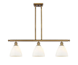 516-3I-BB-GBD-751 3-Light 36" Brushed Brass Island Light - Matte White Ballston Dome Glass - LED Bulb - Dimmensions: 36 x 7.5 x 10.75<br>Minimum Height : 19.75<br>Maximum Height : 43.75 - Sloped Ceiling Compatible: Yes