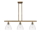 516-3I-BB-GBD-752 3-Light 36" Brushed Brass Island Light - Clear Ballston Dome Glass - LED Bulb - Dimmensions: 36 x 7.5 x 10.75<br>Minimum Height : 19.75<br>Maximum Height : 43.75 - Sloped Ceiling Compatible: Yes