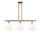 516-3I-BB-GBD-91 3-Light 36" Brushed Brass Island Light - Matte White Ballston Dome Glass - LED Bulb - Dimmensions: 36 x 9 x 12.75<br>Minimum Height : 21.75<br>Maximum Height : 45.75 - Sloped Ceiling Compatible: Yes