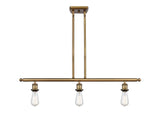516-3I-BB 3-Light 36" Brushed Brass Island Light - Bare Bulb - LED Bulb - Dimmensions: 36 x 2.125 x 5<br>Minimum Height : 13.375<br>Maximum Height : 37.375 - Sloped Ceiling Compatible: Yes