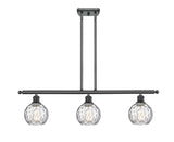 516-3I-BK-G1215-6 3-Light 36" Matte Black Island Light - Clear Athens Water Glass 6" Glass - LED Bulb - Dimmensions: 36 x 7 x 9<br>Minimum Height : 20.375<br>Maximum Height : 44.375 - Sloped Ceiling Compatible: Yes